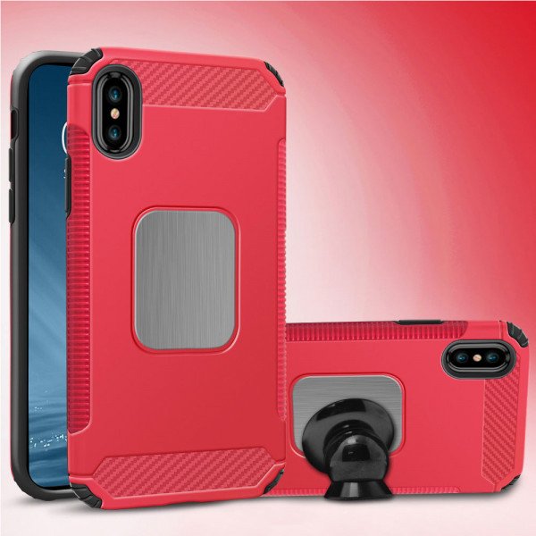 Wholesale iPhone X (Ten) Metal Plate Hybrid Case for Magnetic Holder (Red)